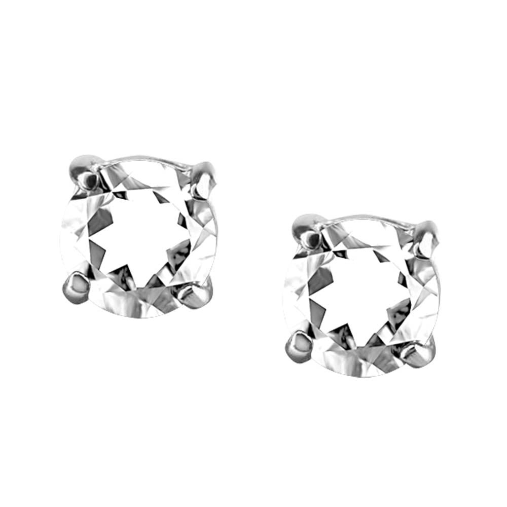 4MM Stud Earrings With White Topaz In 14kt White Gold