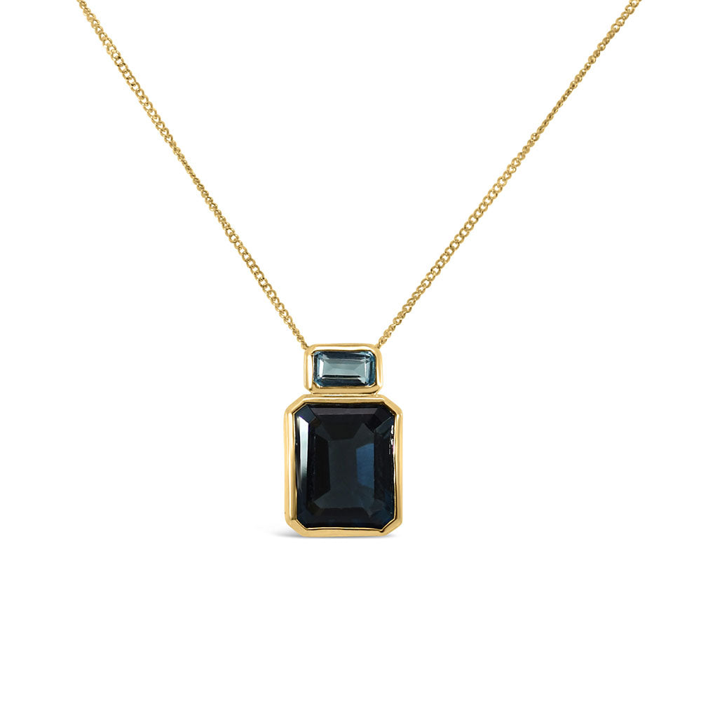 Pendant with Swiss Blue Topaz and 9x7 MM London Blue Topaz in 10kt Yellow Gold with Chain