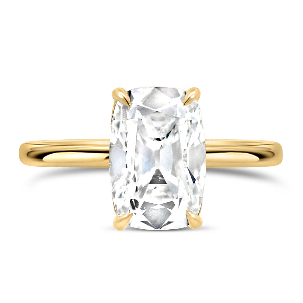 Old Mine Elongated Cushion Cut Engagement Ring with 3.00 Carat Lab Created Diamond in 14kt Yellow Gold