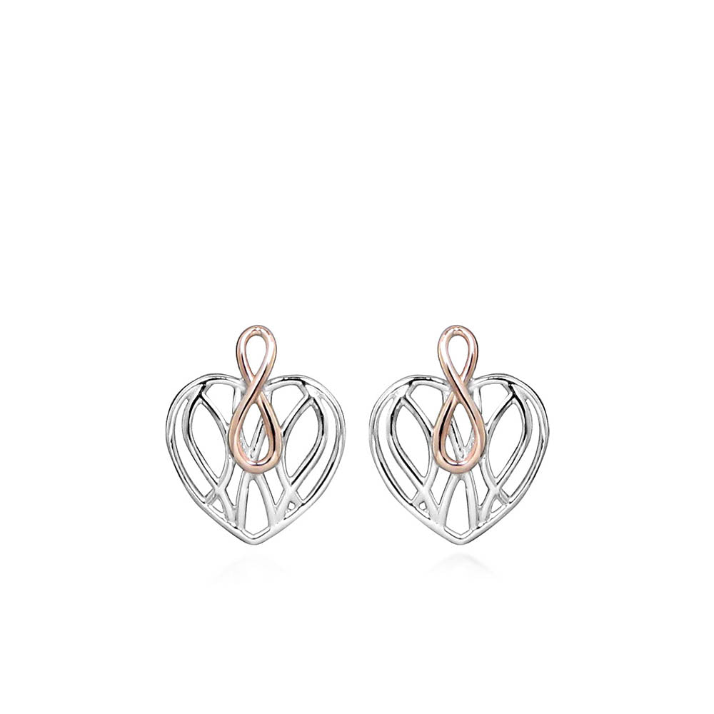 Infinity Heart Earrings in Silver and Rose Tone Sterling Silver