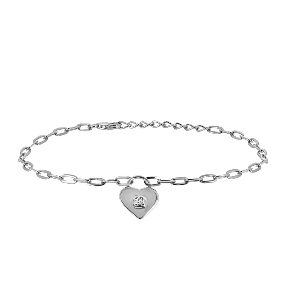 6.5"+1"Heart Bracelet with White Topaz in Sterling Silver