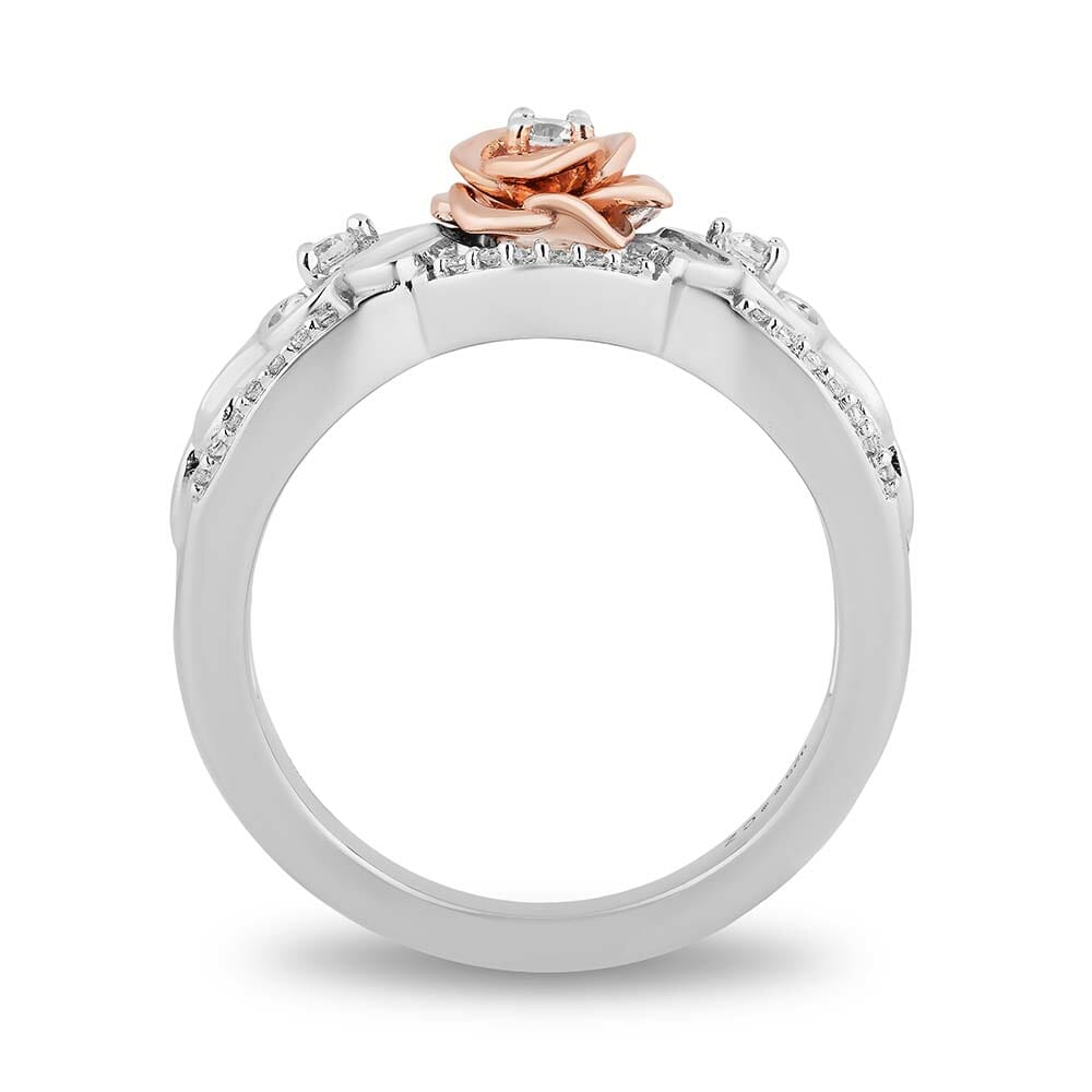 Enchanted Disney Belle Rose Ring with .20 Carat TW of Diamonds in Sterling Silver and 10kt Rose Gold