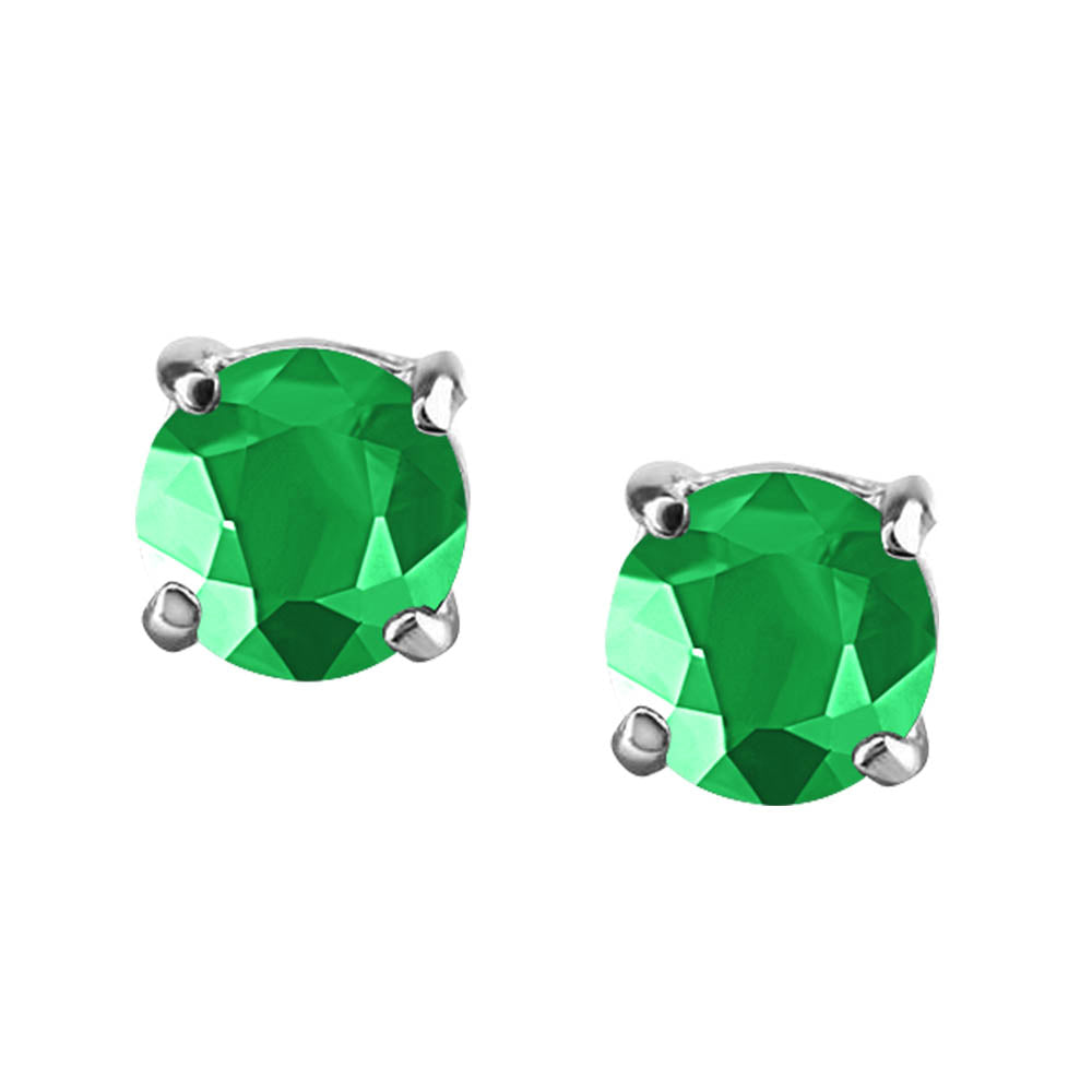 4MM Stud Earrings With Emerald In 14kt White Gold