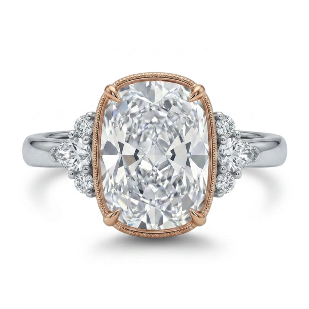 Cushion Cut Engagement Ring with 3.25 Carat TW of Lab Created Diamonds in 14kt White and Rose Gold