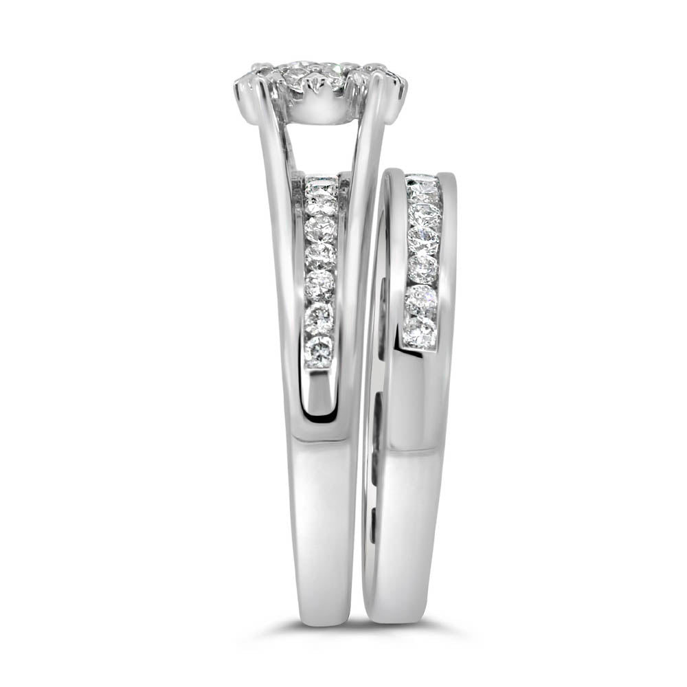 Halo Engagement Ring Set with .95 Carat TW of Diamonds in 14kt White Gold