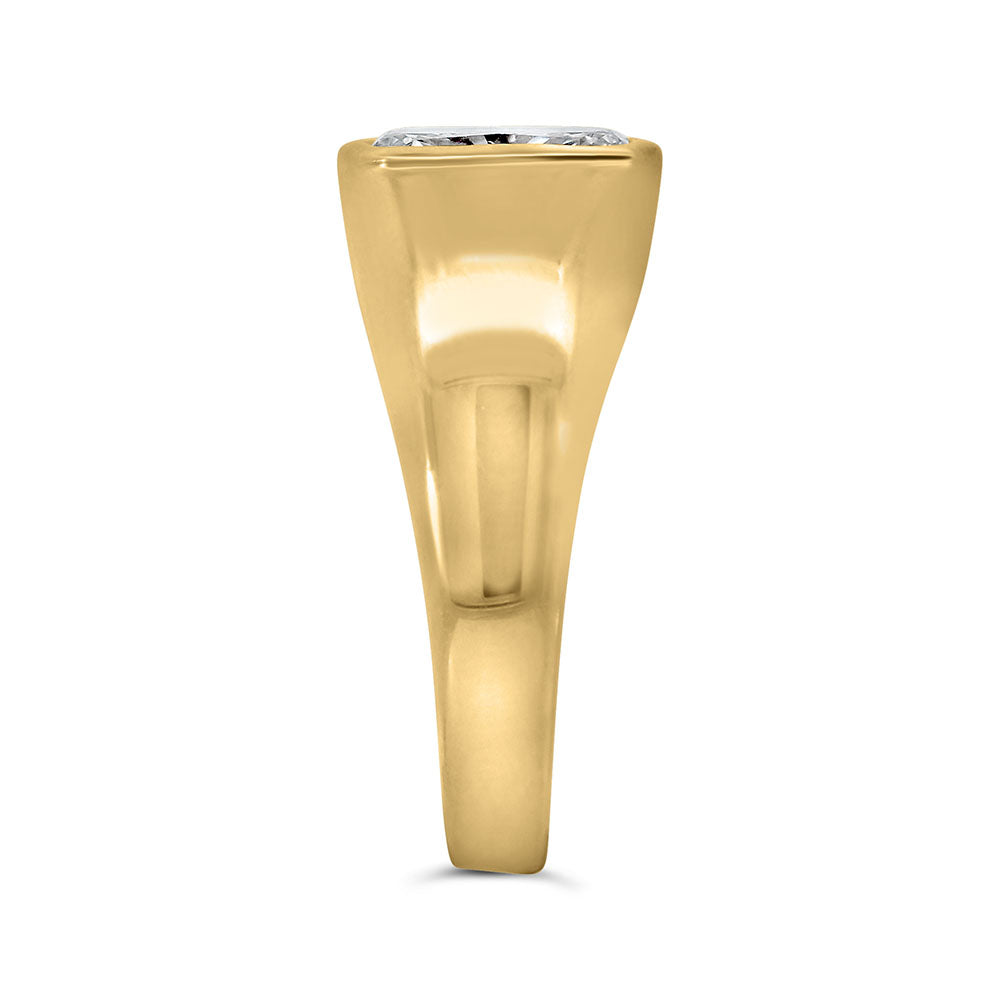 Bezel Set Elongated Cushion Cut Engagement Ring with 2.50 Carat Lab Created Diamond in 14kt Yellow Gold
