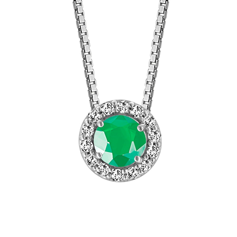 18" Pendant with Created Emerald and Cubic Zirconia in Sterling Silver with Chain