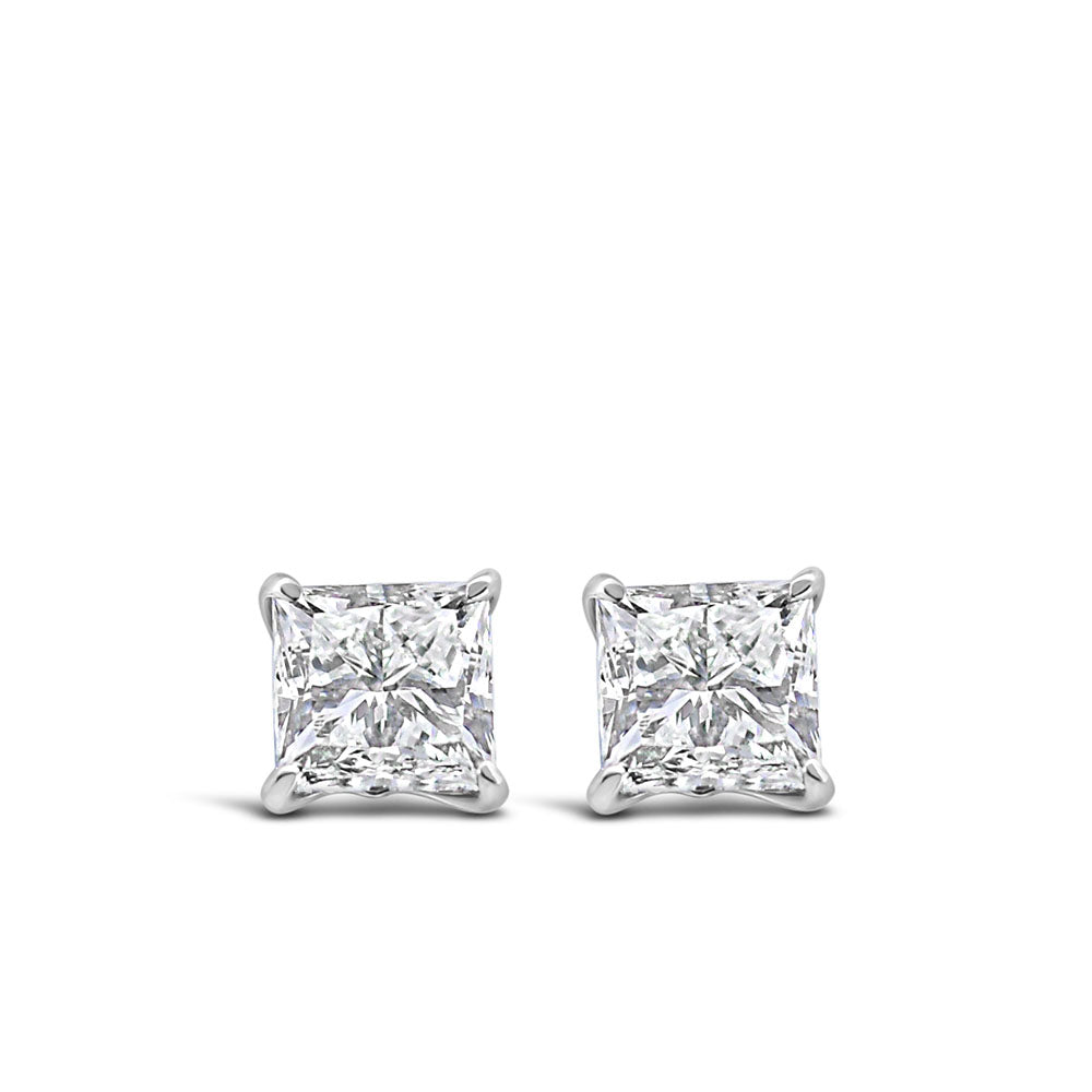 Princess Cut Earrings with 1.25 Carat TW of Lab Created Diamonds in 14kt White Gold