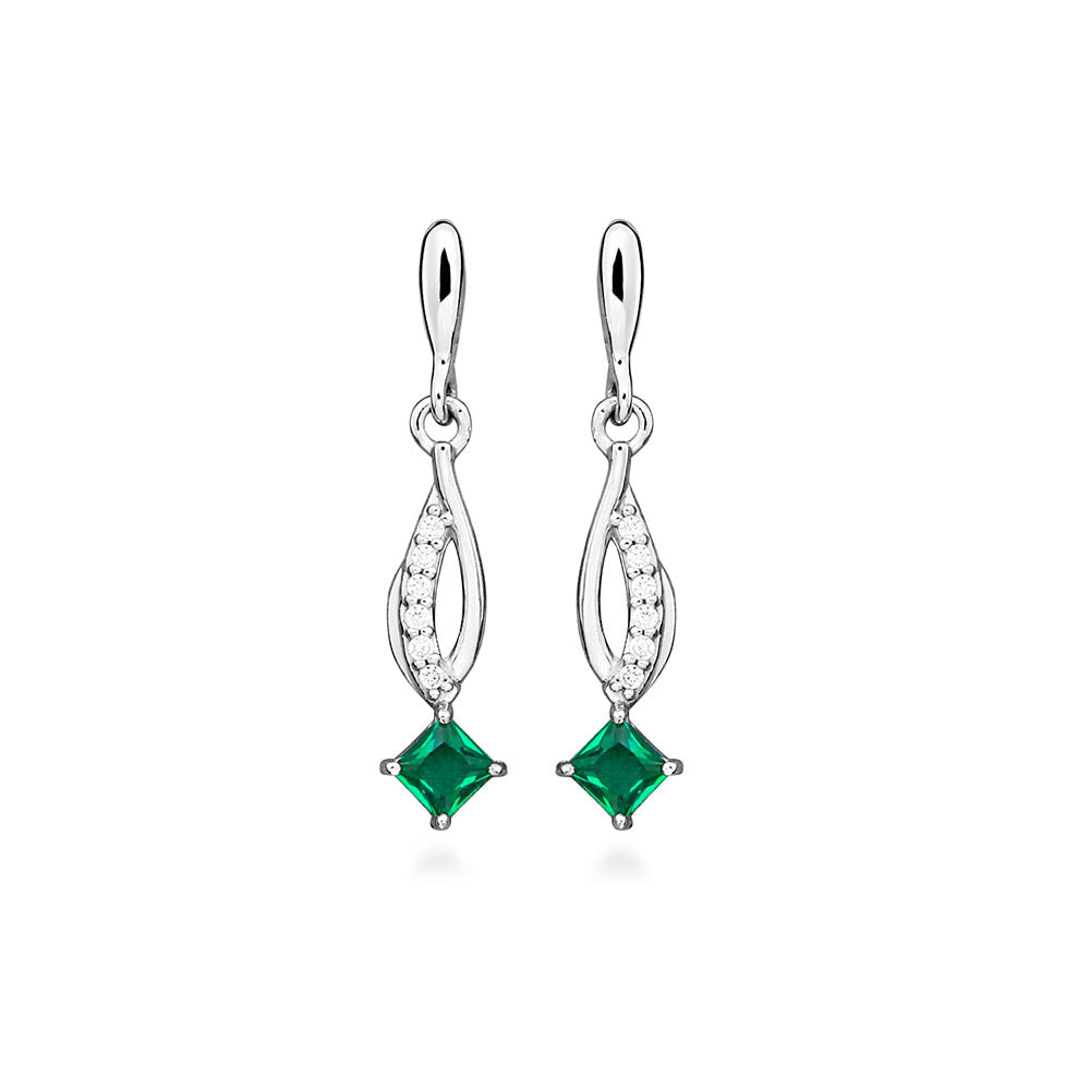 Earrings with Created Emerald and Cubic Zirconia in Sterling Silver