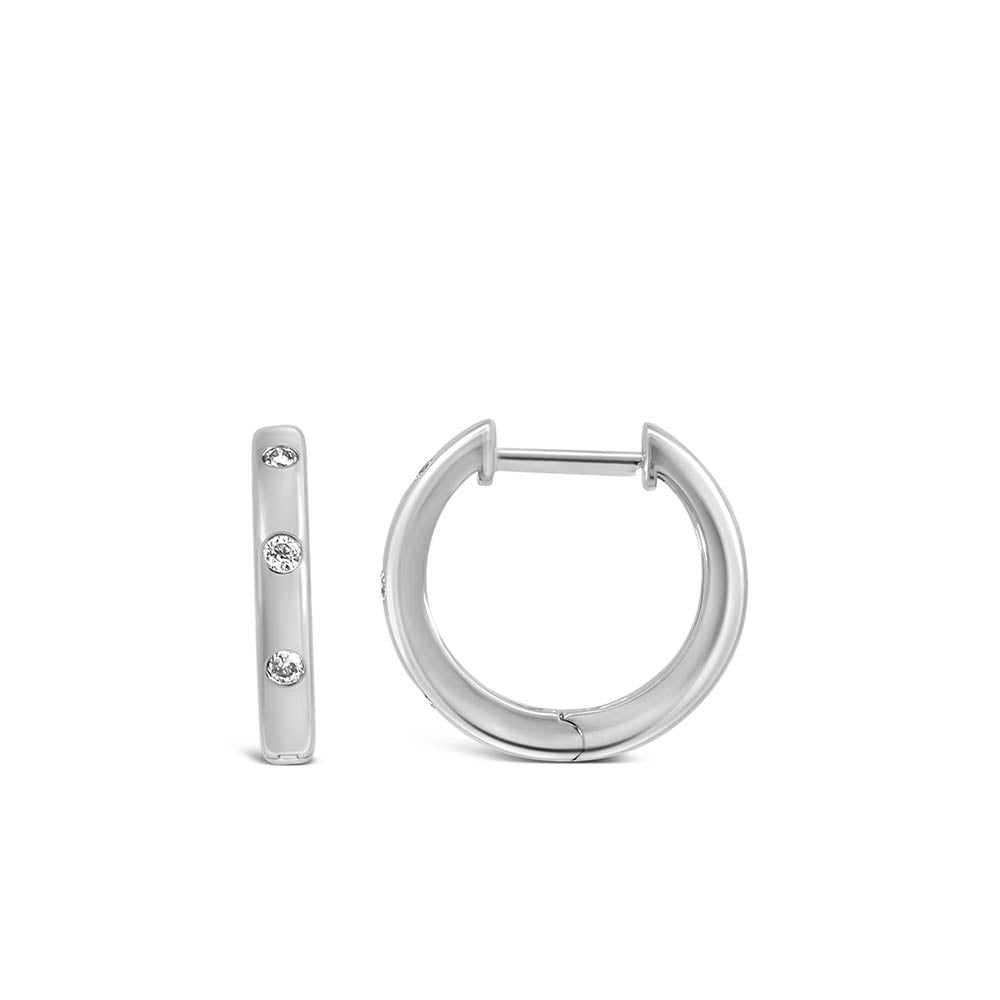 Huggie Hoop Earrings with .10 Carat TW of Diamonds in 10kt White Gold