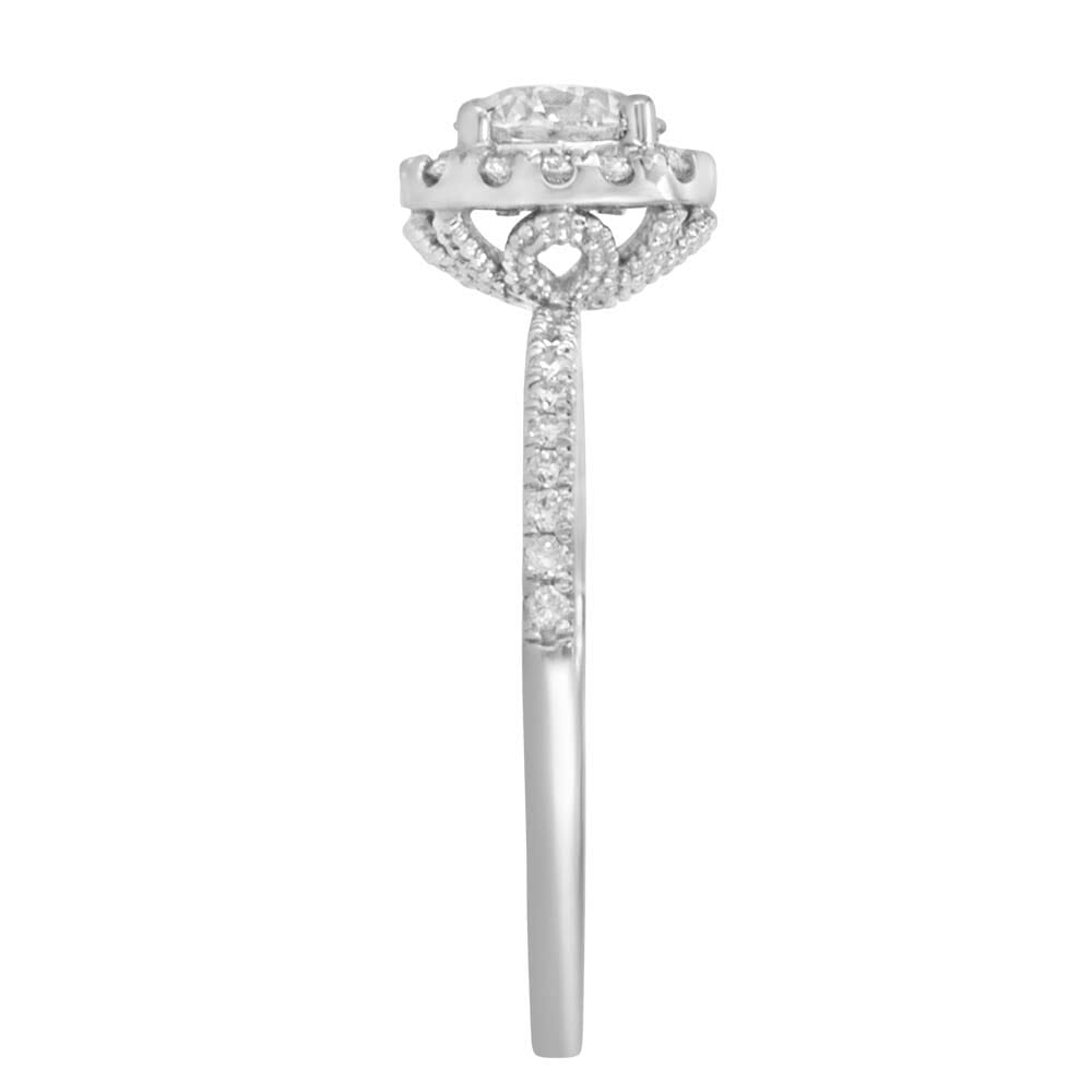 Northern Facet Ideal Cut Halo Engagement Ring with .70 Carat TW of Diamonds in 18kt White Gold