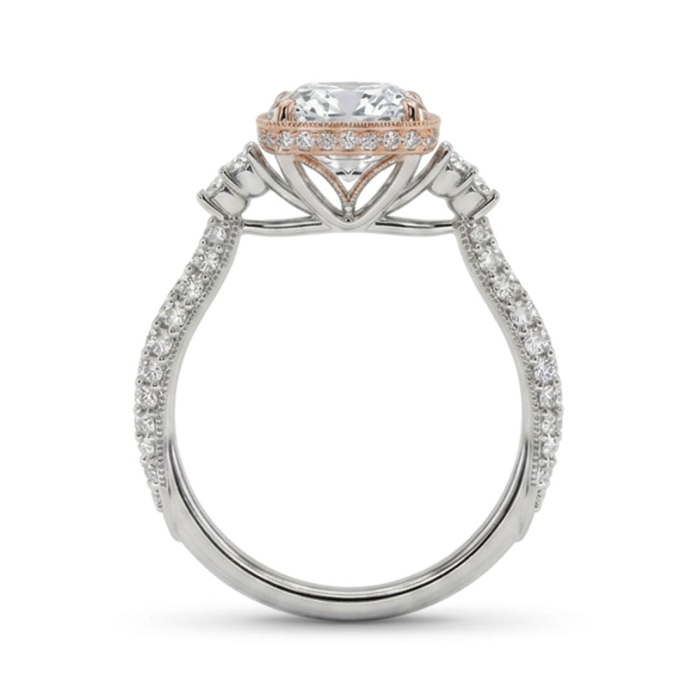 Cushion Cut Engagement Ring with 2.50 Carat TW of Lab Created Diamonds in 14kt White and Rose Gold
