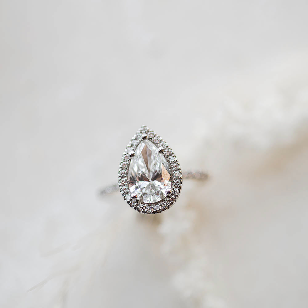 Pear Shaped Halo Engagement Ring with 2.53 Carat TW of Diamonds in 14kt White Gold