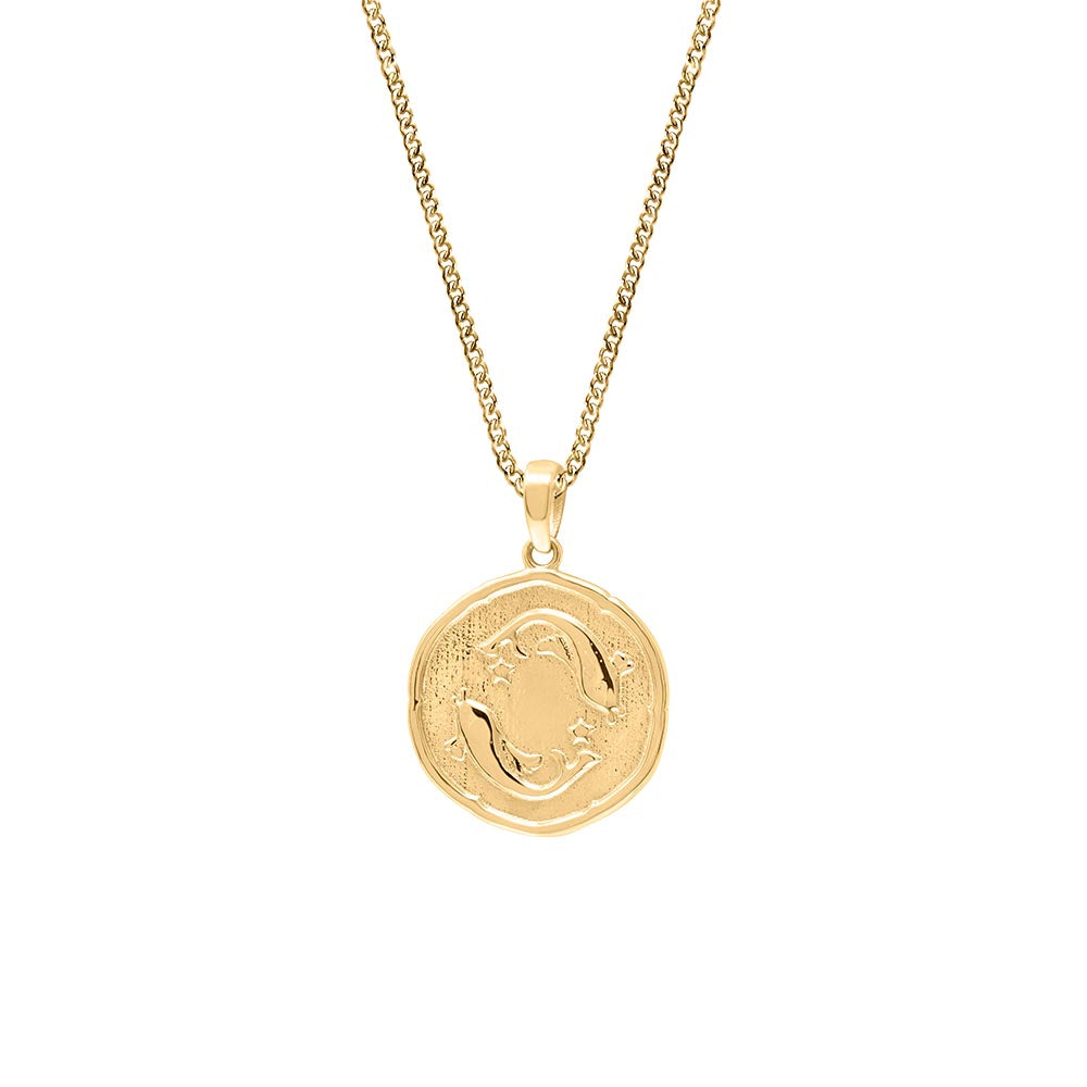 15MM Pisces Zodiac Disc Pendant in 10kt Yellow Gold with Chain