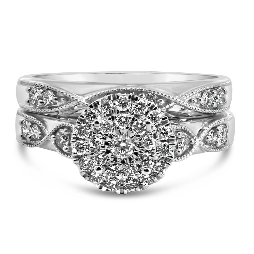 Bridal Set with .50 Carat TW Crafted in 10kt white Gold