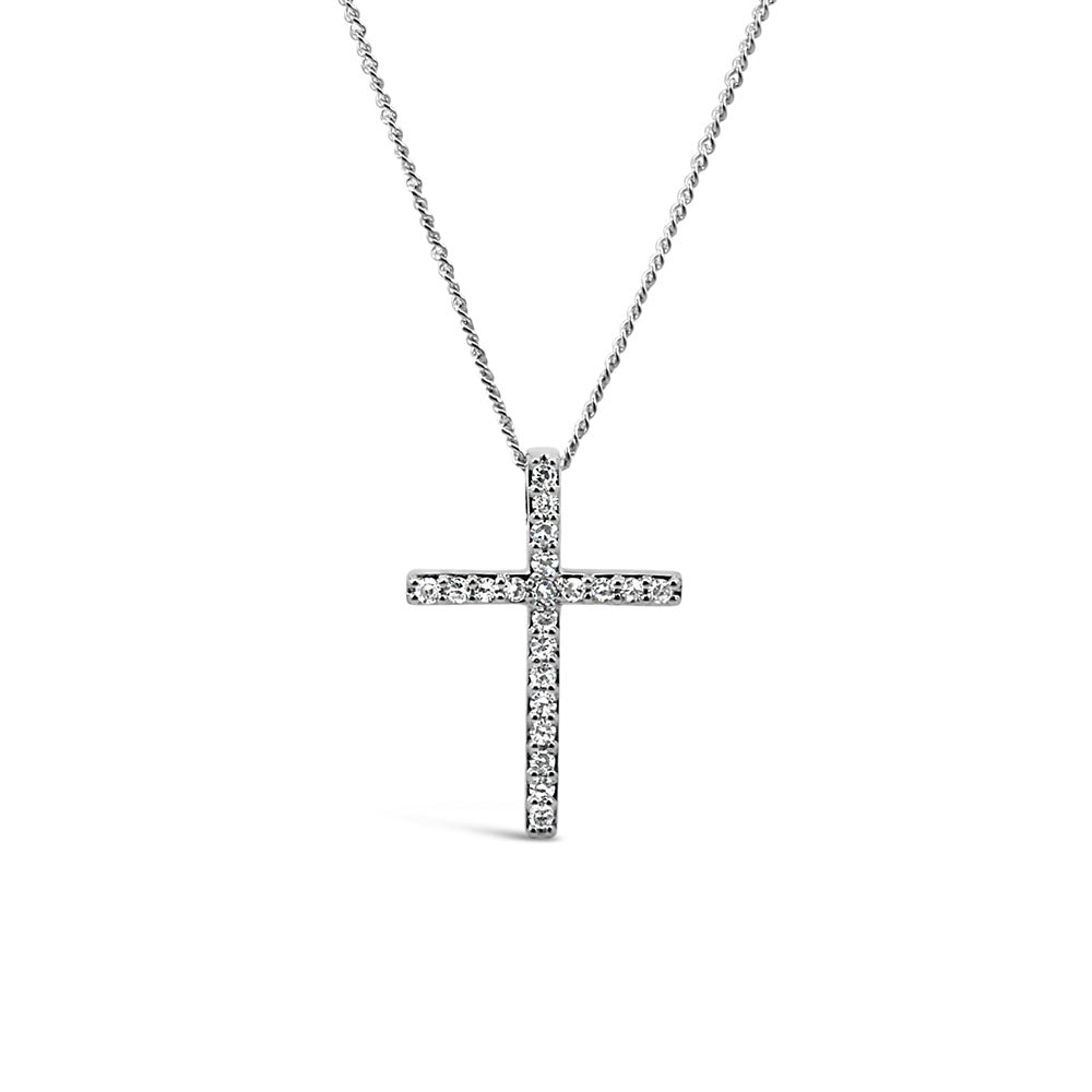 Cross Pendant with .06 Carat TW of Diamonds in 10kt White Gold with Chain