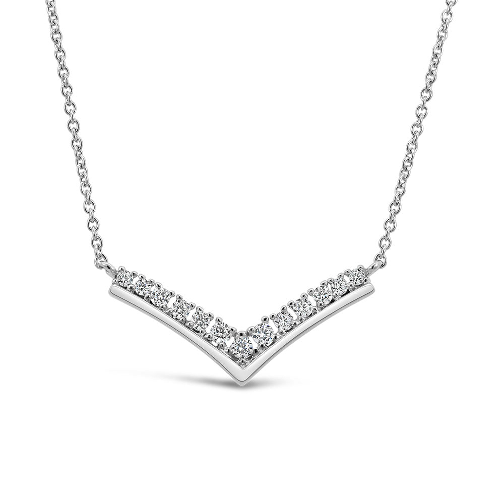 17.75" Chevron Necklace with Cubic Zirconia in Sterling Silver