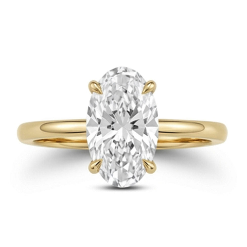 Moval Solitaire Engagement Ring with 2.00 Carat of Lab Created Diamond in 14kt Yellow Gold