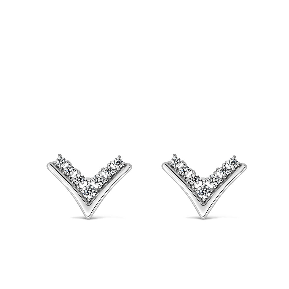 Chevron Earrings with Cubic Zirconia in Sterling Silver