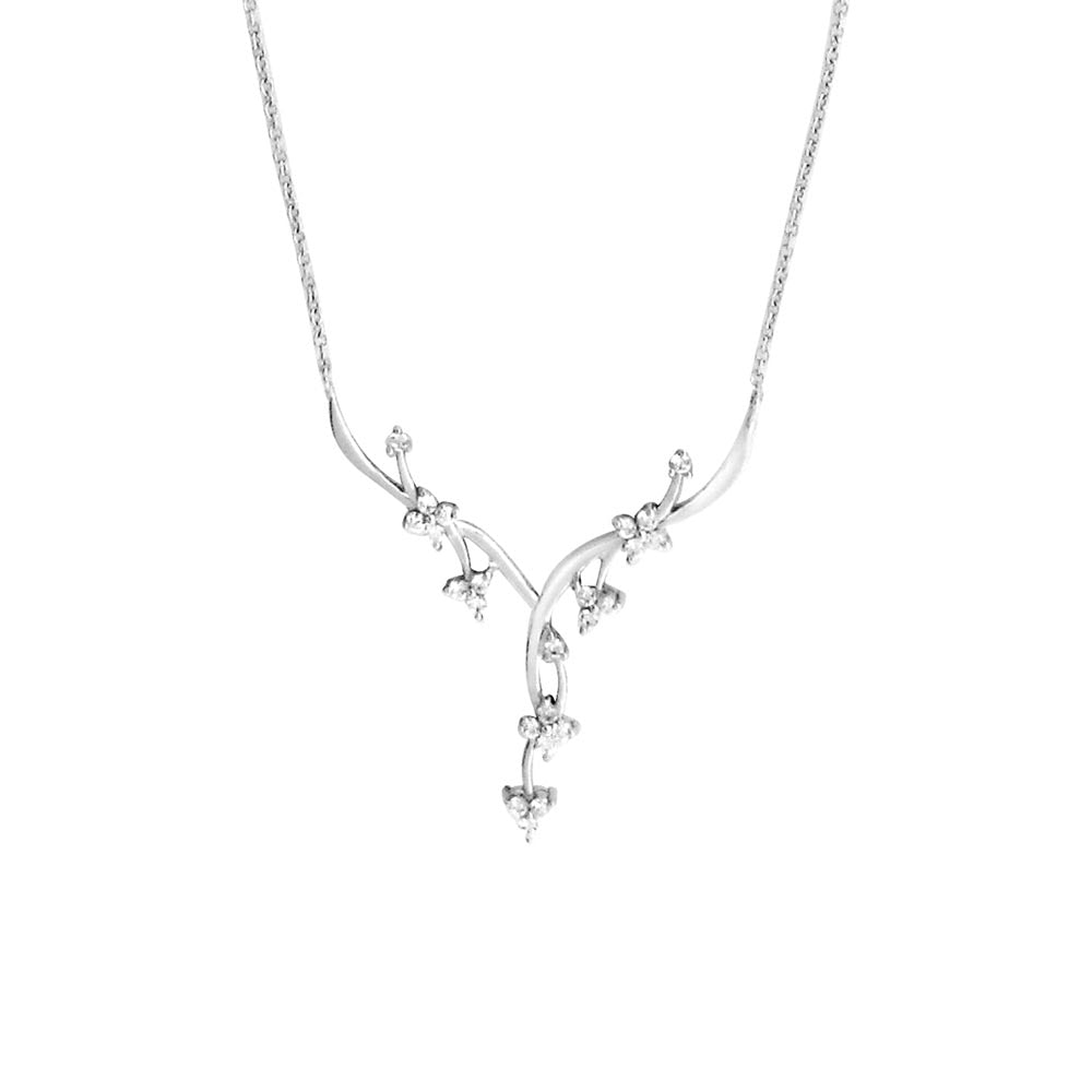 Floral Necklace with Cubic Zirconia in Sterling Silver