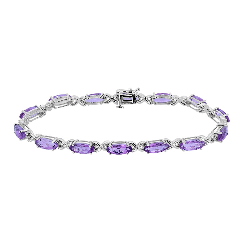 7.5" Bracelet with Amethyst and Created White Sapphire in Sterling Silver