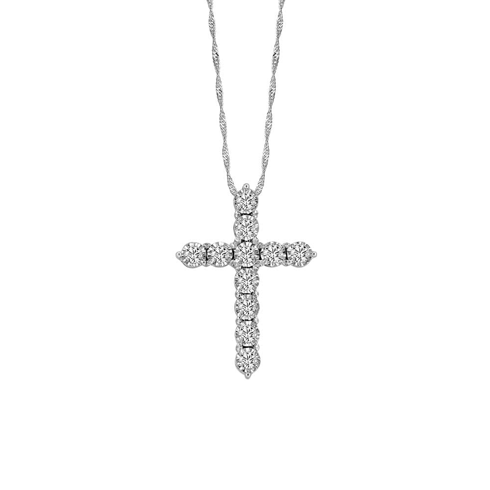 Cross Pendant with .50 Carat TW of Diamonds in 10kt White Gold with Chain