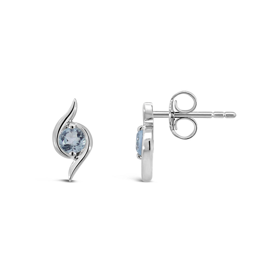 Earrings with Round Aquamarine in 10kt White Gold