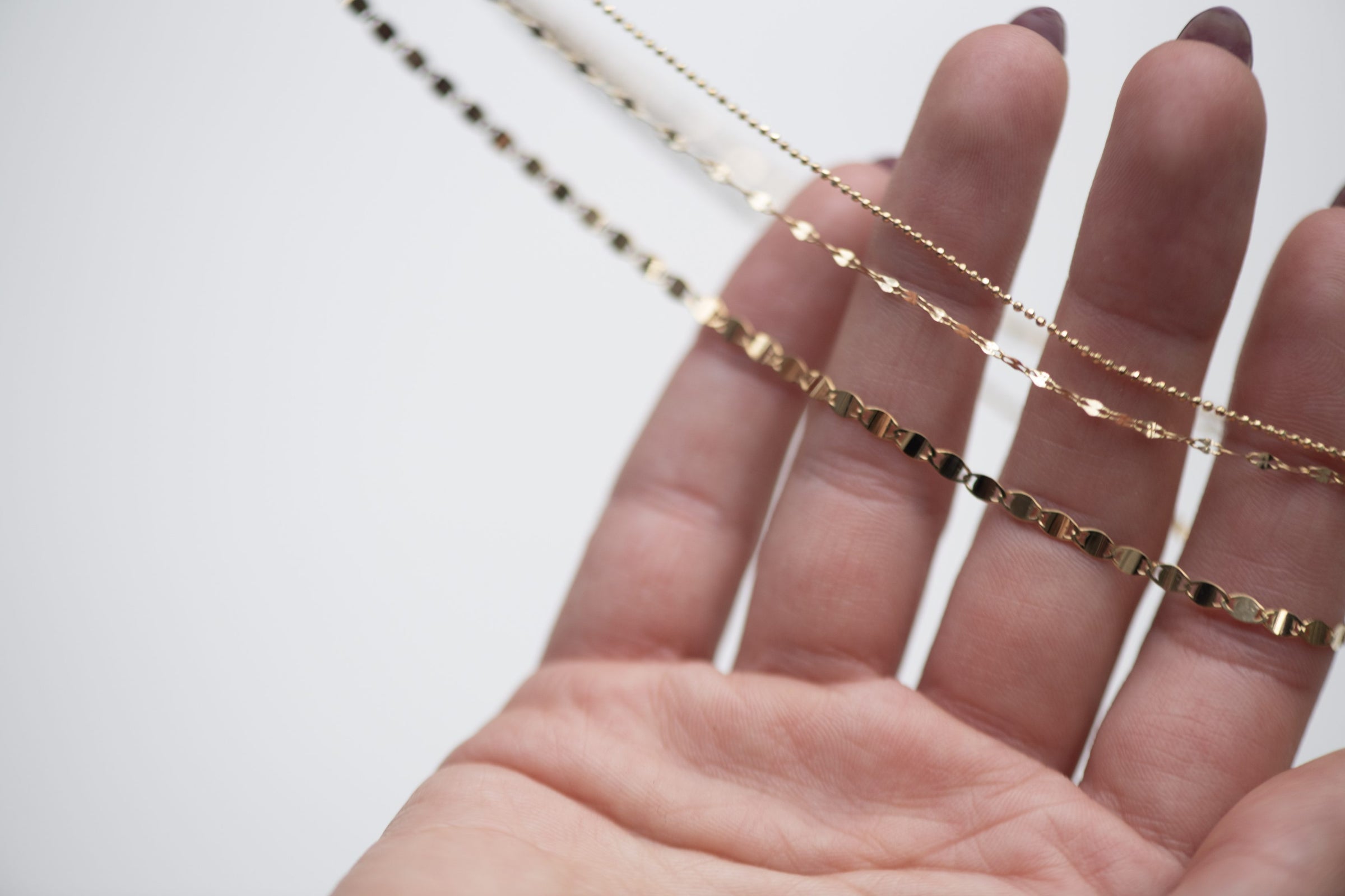 Triple Stacking Chain with Beaded, Rolo and Tinsel Links in 10kt Yellow Gold