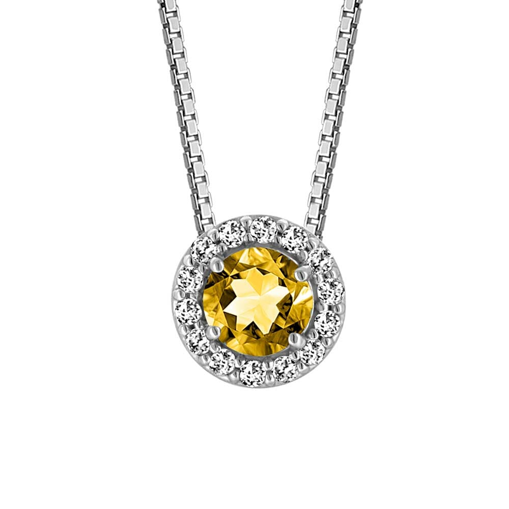 18" Pendant with Genuine Citrine and Cubic Zirconia in Sterling Silver with Chain