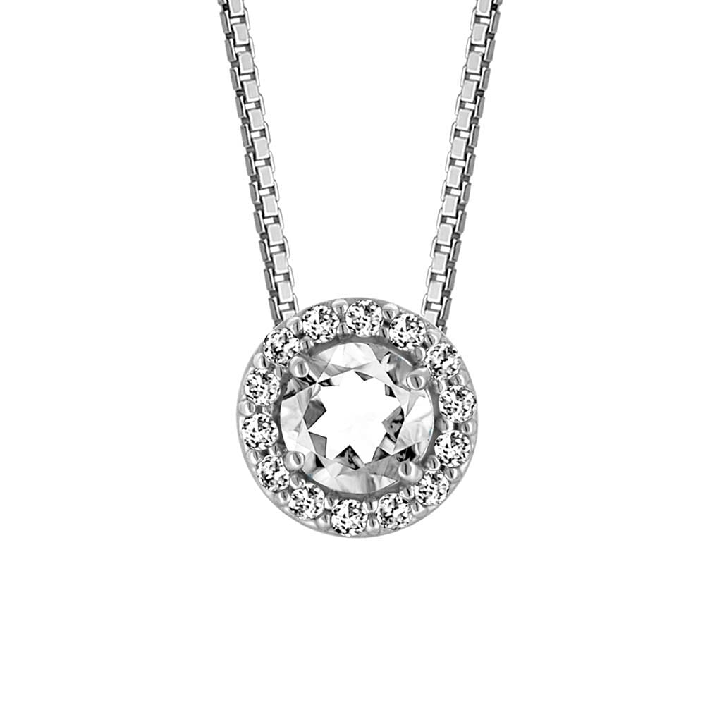 18" Pendant with Genuine White Topaz and Cubic Zirconia in Sterling Silver with Chain