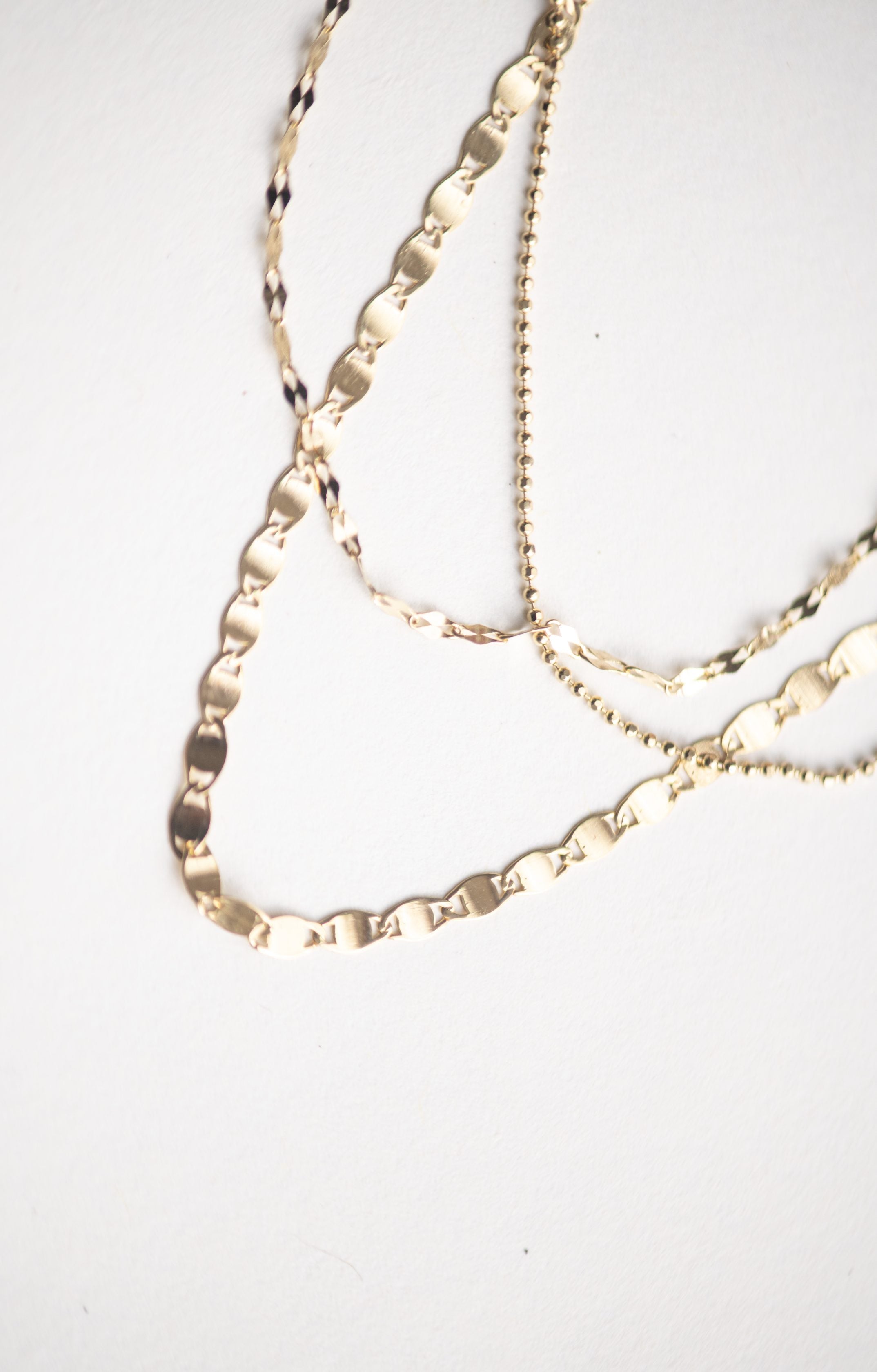 Triple Stacking Chain with Beaded, Rolo and Tinsel Links in 10kt Yellow Gold