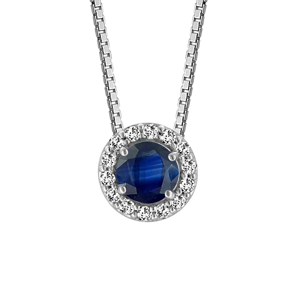 18" Pendant with Created Sapphire and Cubic Zirconia in Sterling Silver with Chain