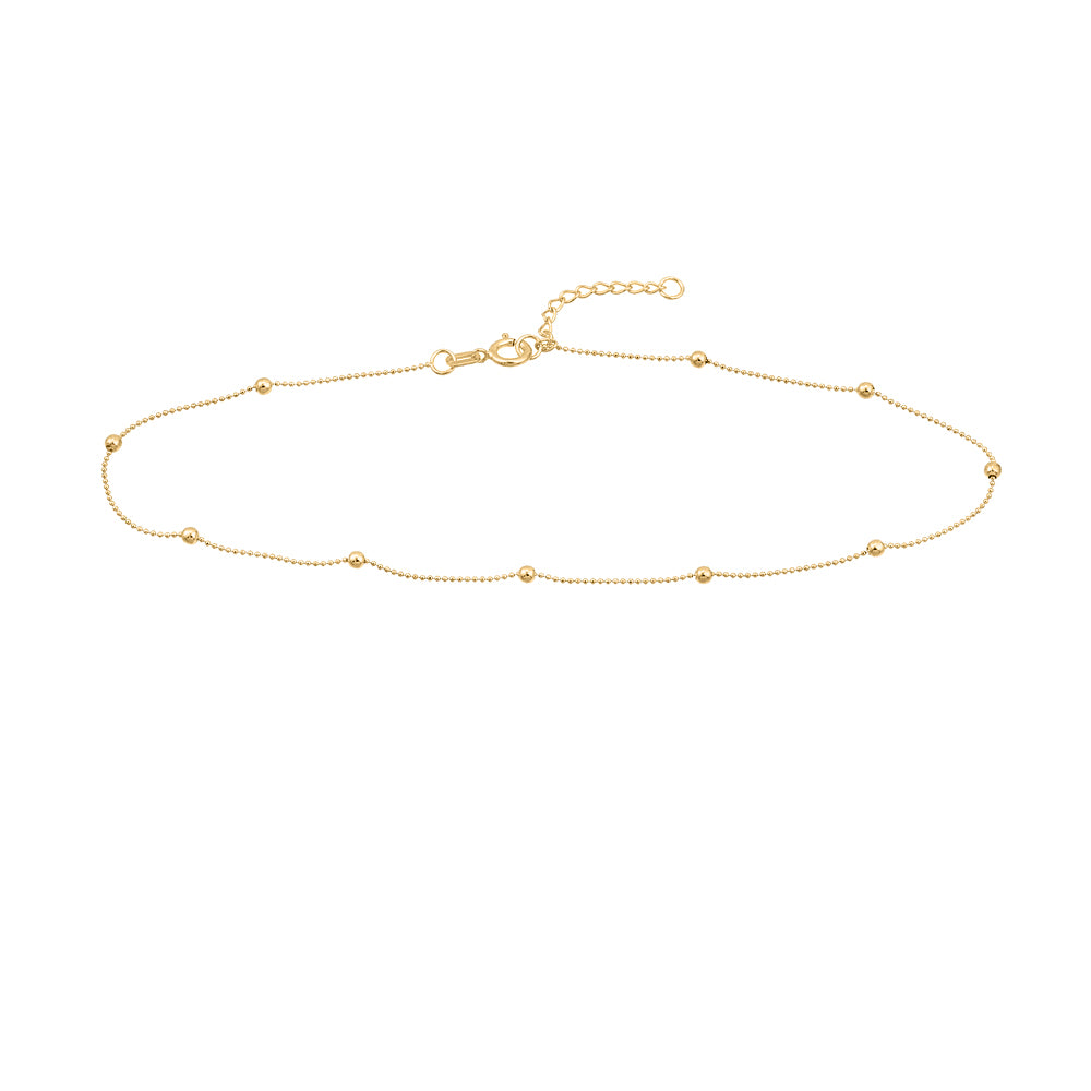 9"-10" Bead Anklet in 14kt Yellow Gold