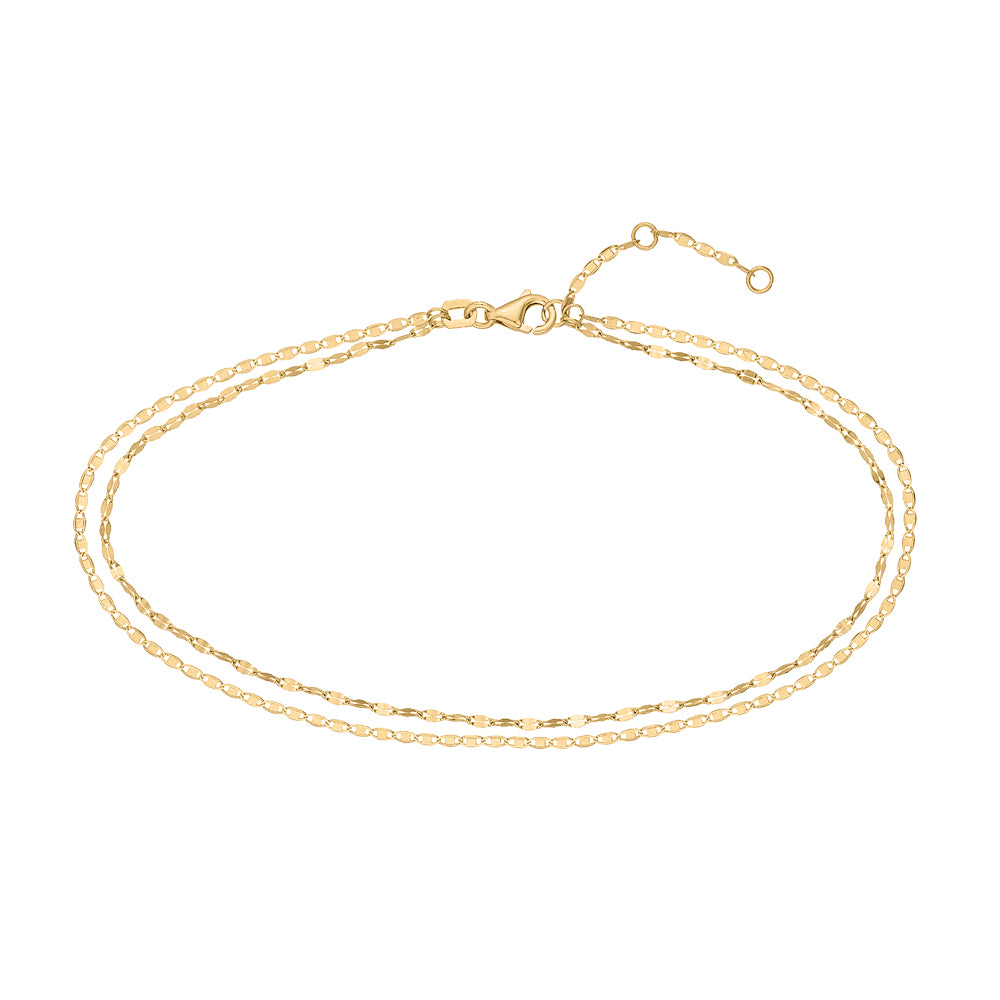 9"-10" Double Strand Anklet in 14kt Yellow Gold