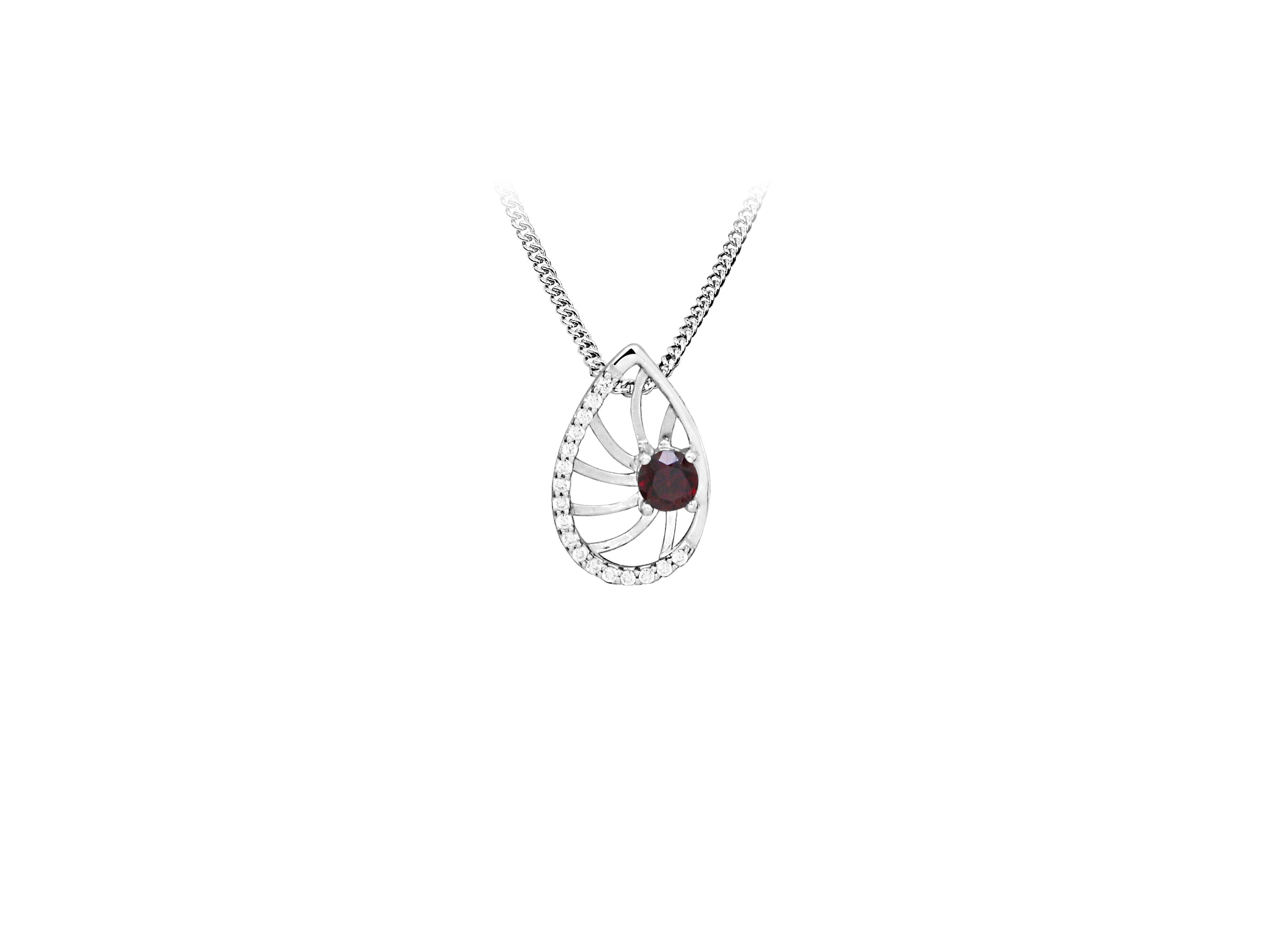 Pendant with Garnet and Cubic Zirconia in Sterling Silver with Chain