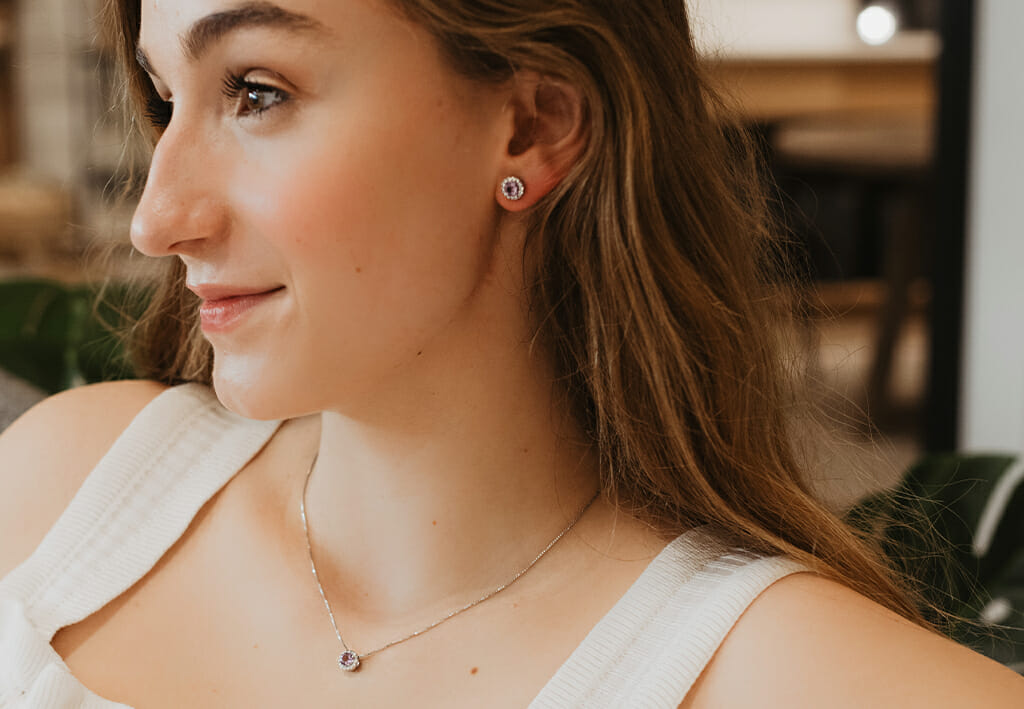 Earrings with Genuine Amethyst and Cubic Zirconia in Sterling Silver