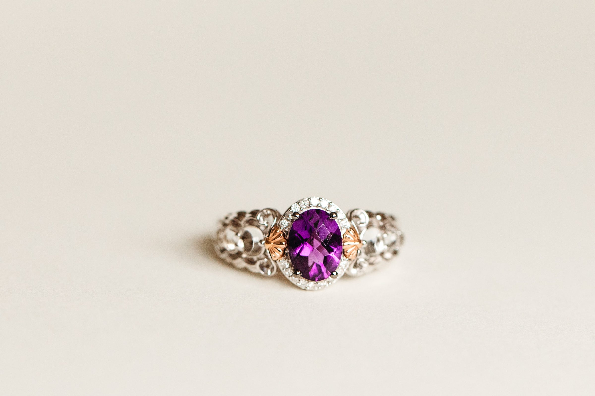 Enchanted Disney Ariel Ring with Amethyst, White Topaz and .20 Carat TW of Diamonds in Sterling Silver