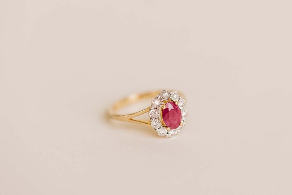 Oval Halo Ring with Ruby