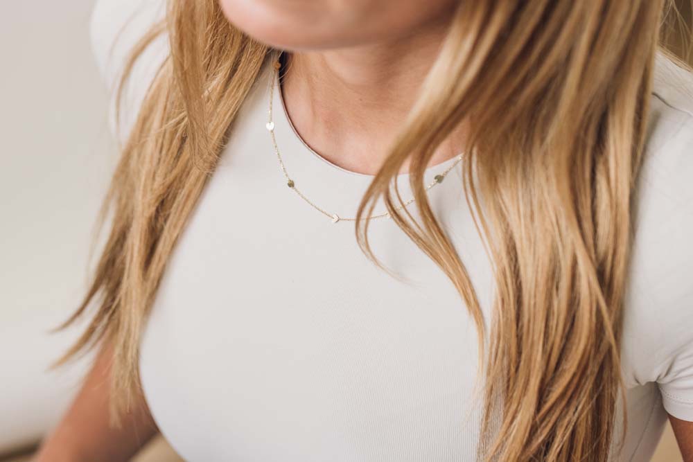 Station Heart Necklace in 10kt Yellow Gold