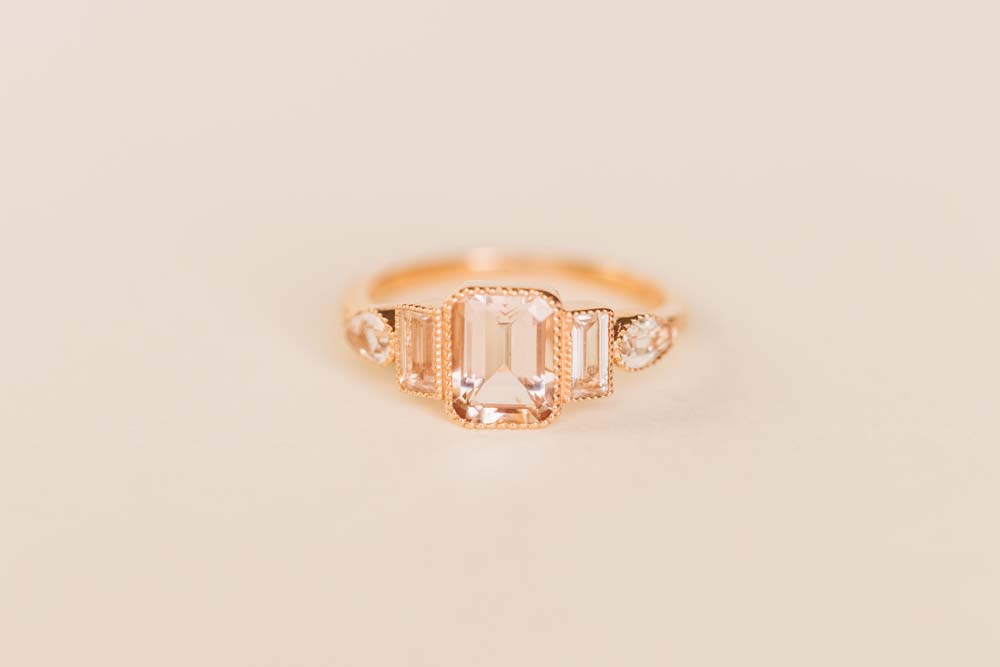 Emerald Cut Morganite and White Topaz Ring