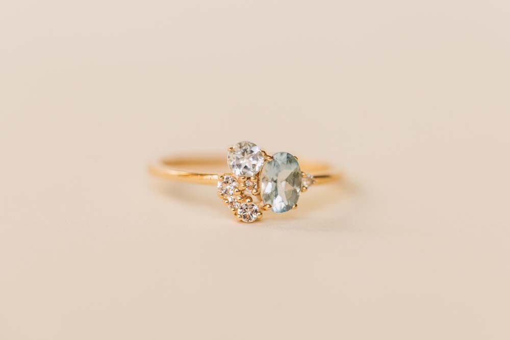 Oval Blue Topaz, Round Aquamarine Ring