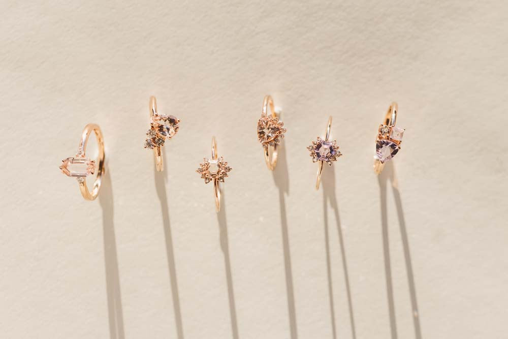 Hexagon Morganite and White Topaz Ring