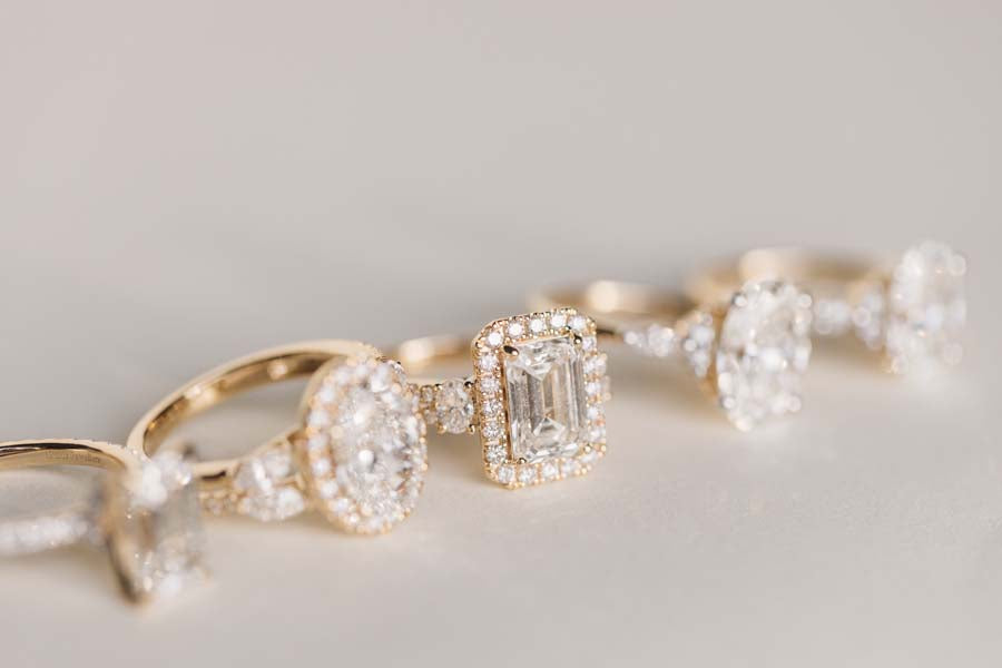 Emerald Cut Halo Engagement Ring with 3.40 Carat TW of Lab Created Diamonds in 14kt Yellow Gold