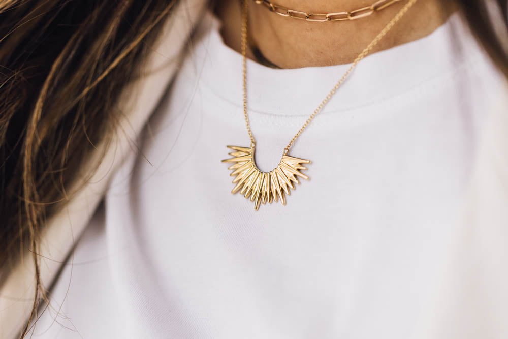 15.5"+2" 1980s Barbie Sunburst Necklace in Gold Vermeil Plated Sterling Silver