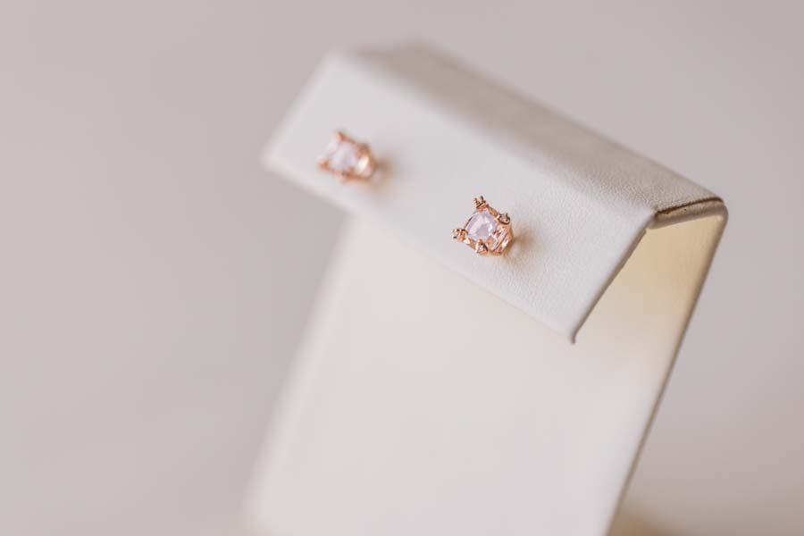 Earrings with .01 Carat TW of Diamonds and Cushion Morganite in 10kt Rose Gold