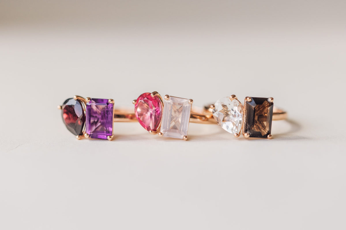 Toi et Moi Ring with Amethyst and Garnet in 14kt Rose Gold