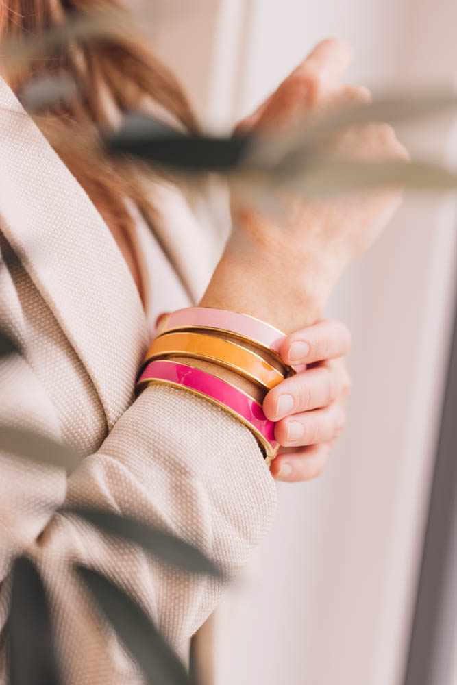10.8MM 1960s Barbie Retro Glam Bangle with Pink Enamel in Gold Vermeil Plated Sterling Silver