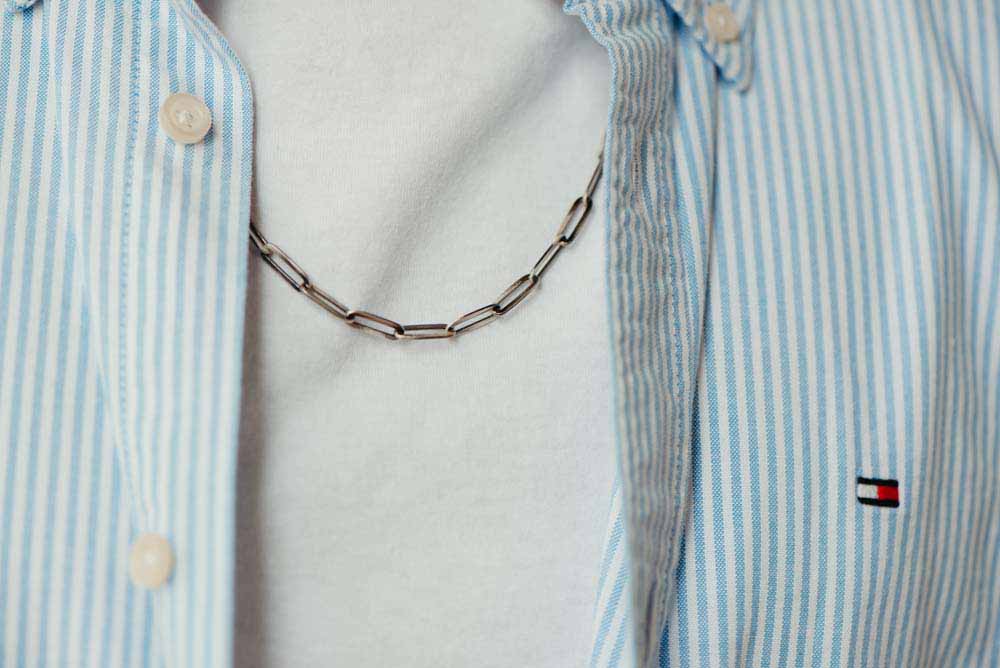 24" Men's Brushed Gunmetal Paperclip Chain in Sterling Silver