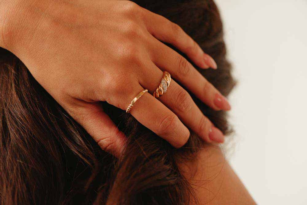 Stackable Beaded Ring in 10kt Yellow Gold