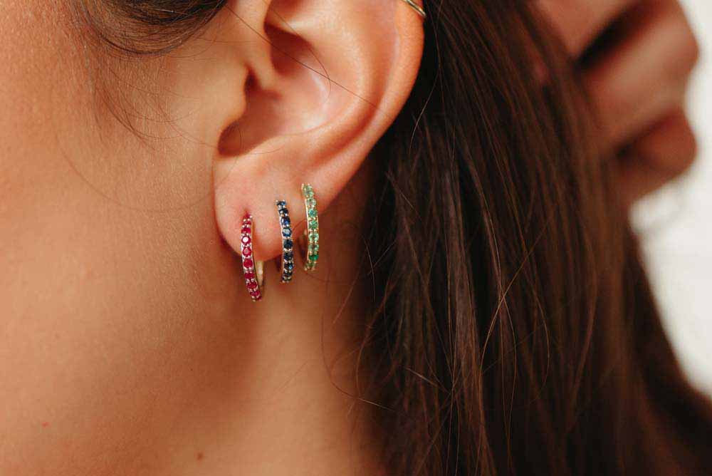 Hoop Earrings with Ruby in 10kt Yellow Gold